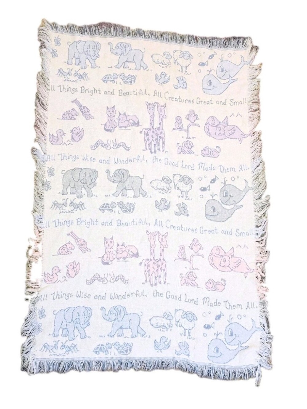 Vtg MWW Baby Blanket All Creatures Animals Tapestry Wall Hanging ~32"x44" Unisex